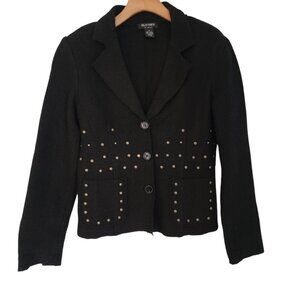 Clothes by Revue 100% Wool Size S Black‎ Studded Cardigan Sweater Jacket